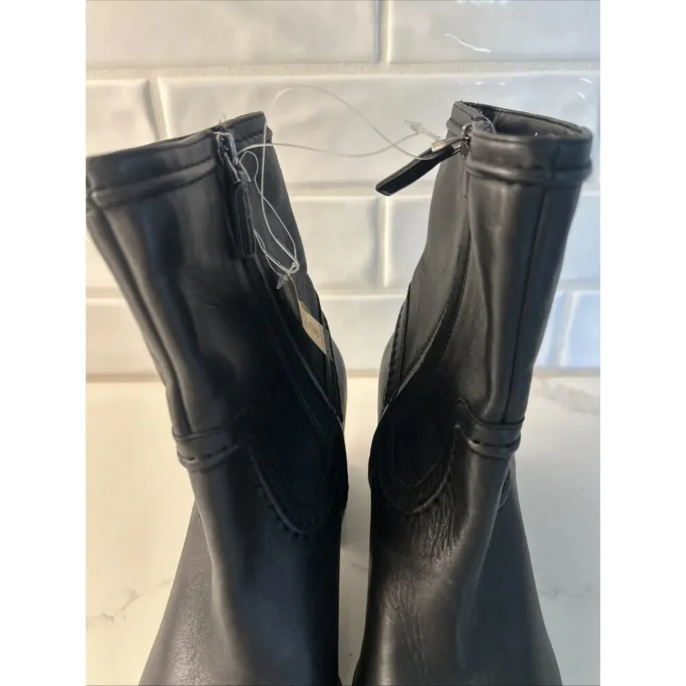 NWT Vince Camuto Pailey Booties Black Leather Mid-shaft Block Heel Boots Sz 9.5M